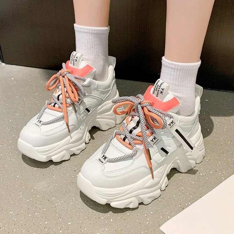 New Black Dad Chunky Sneakers Casual Vulcanized Shoes Woman High Platform Sneakers Lace Up White Sneakers Women 2022