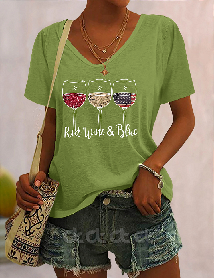 Red Wine & Blue 4th of July V-Neck T-Shirt socialshop