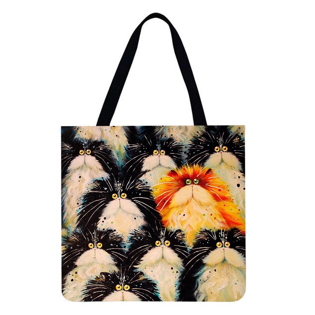 Linen Tote Bag-Colorful cats