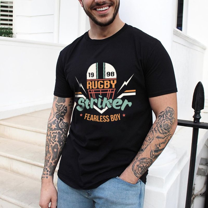 Letter Lightning Print Street Sports Fashion Short Sleeve T-Shirt、、URBENIE