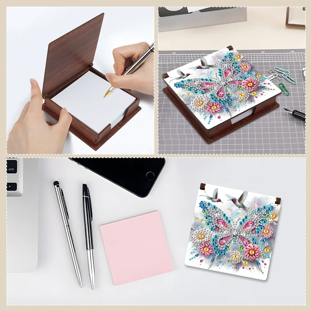 Wood Hummingbird Butterfly Diamond Painting Memo Pad Holder Mosaic Kit for Home