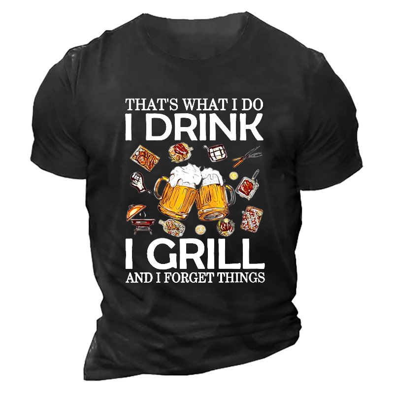 Men's That's What I Do I Drink I Grill Beer Print T-Shirt、、URBENIE