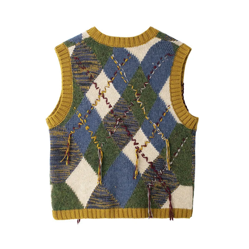 Nigikala Nigikala 2025 Autumn New Women's Fashion Street V-Neck Sleeveless Rhumin Syringe Vest