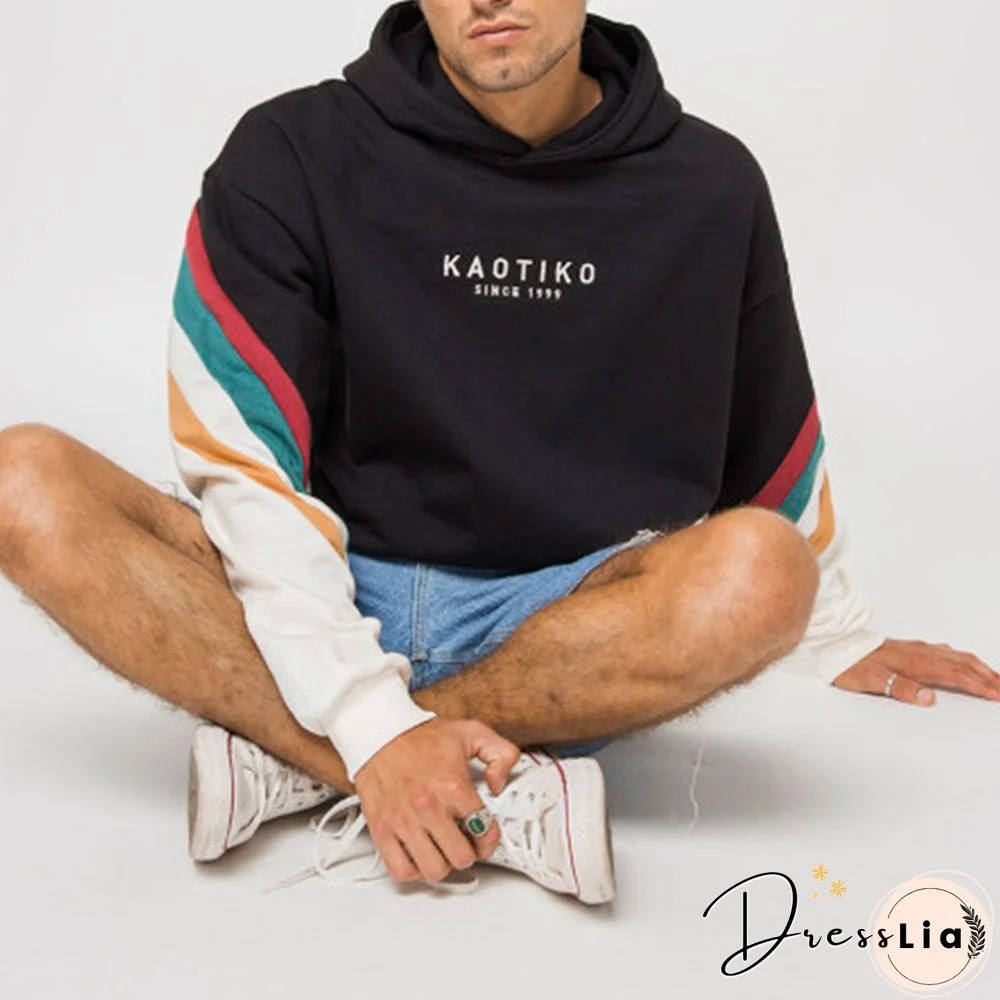 Men's Modern Casual Contrast Color Long Sleeve Hoodie
