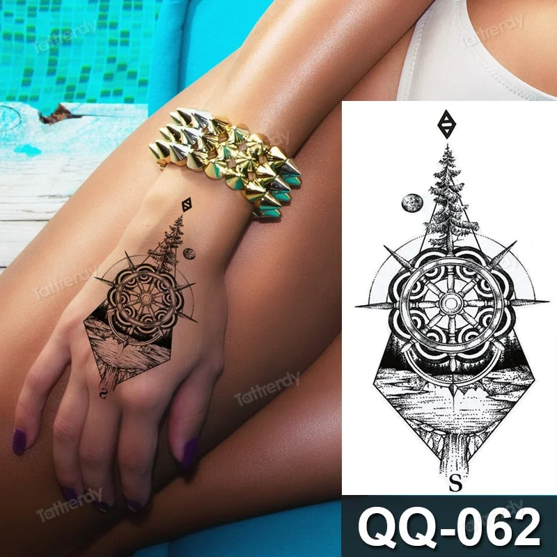 Waterproof Temporary Tattoo Sticker Tiger Lion King Compass Pattern Fake Tatto Flash Tatoo Small Body Art for Kids Women Men