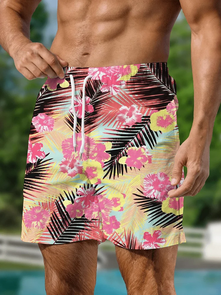 Men's Tropical Hawaiian Holiday Flowers Art Print Casual Shorts
