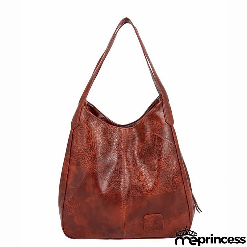 Women Vintage Design Solid Color Large Capacity Shoulder Handle Bag