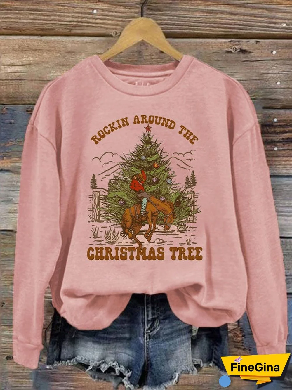 Women's Vintage Western ""ROCKIN AROUND THE CHRISTMAS TREE"" Print Sweatshirt