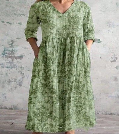 Mature Women Summer Loose And Fashionable High-end V-neck Printed Dress