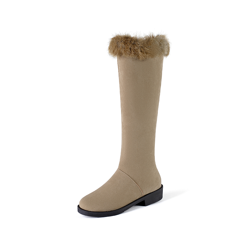 GOOSHOE Frosted Float Faux Fur Knee High Boots With Thick Plush Lining On The Side Zipper For Women's Long Boots