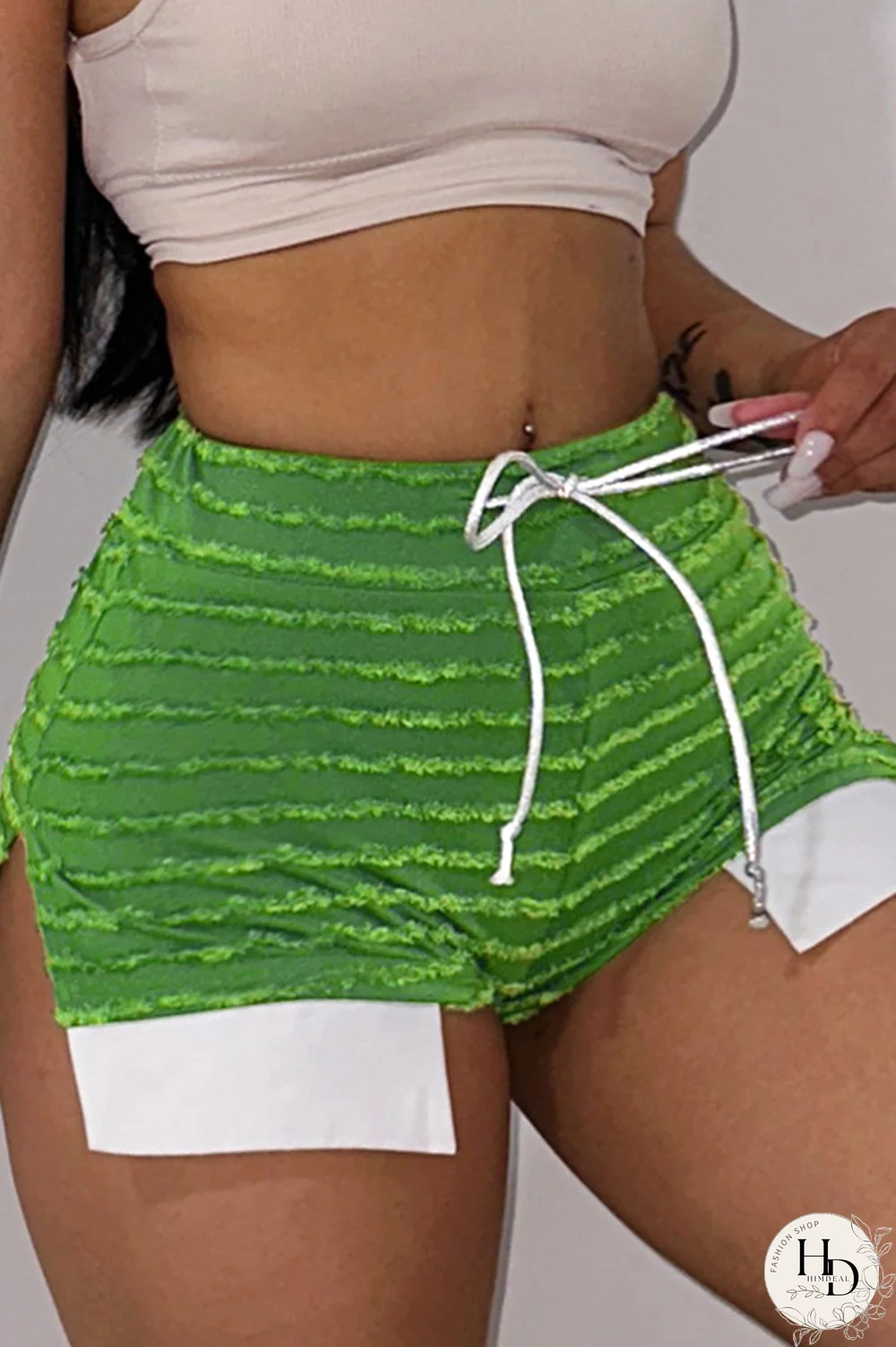 Red Sexy Striped Patchwork Draw String Skinny High Waist Pencil Full Print Bottoms