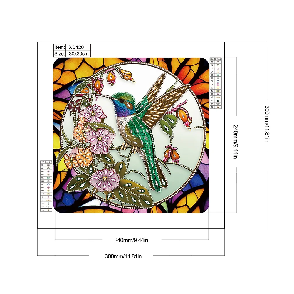 Diamond Painting - Partial Special Shaped Drill - Stained Glass Hummingbird(30*30cm)