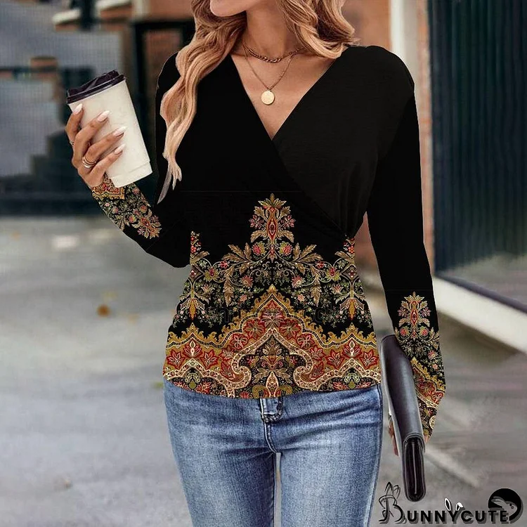 Stylish Long Sleeve Print Top