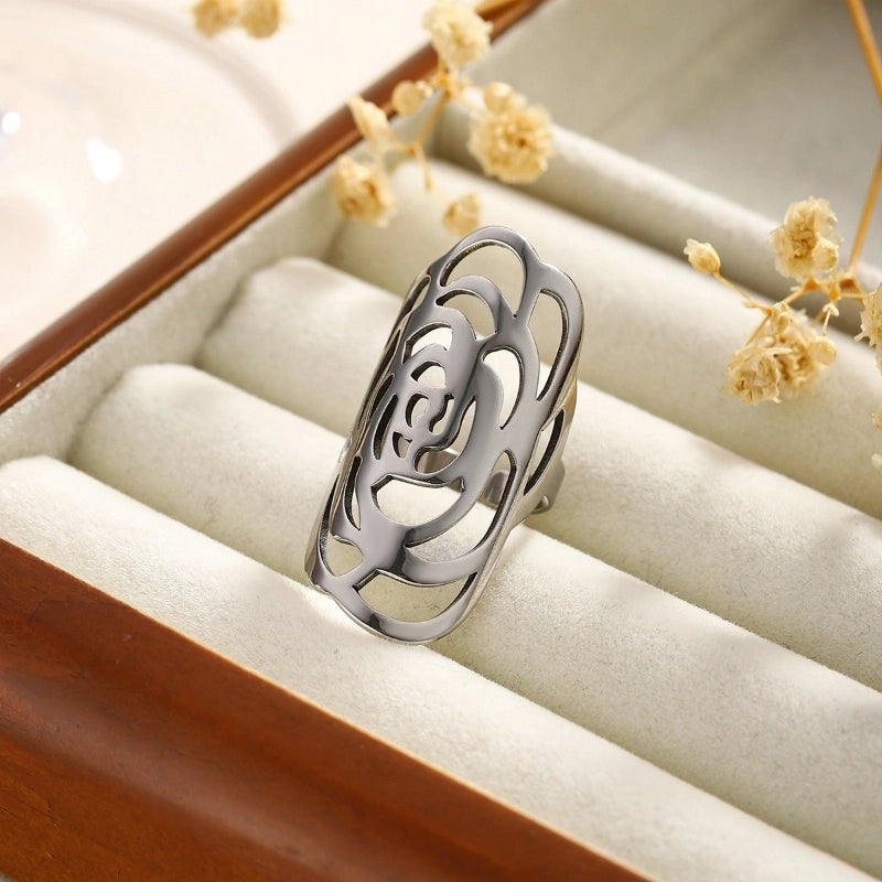 Exaggerated Artistic Oversized Flower Butterfly 304 Stainless Steel Open Rings