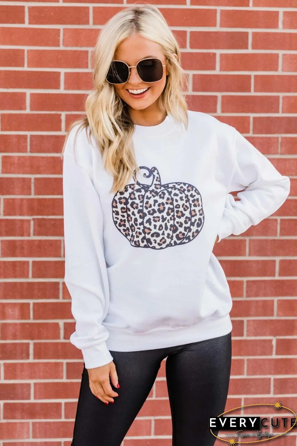 Animal Print Pumpkin White Graphic Sweatshirt