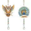 2pcs Owls and Peacocks DIY Acrylic Diamond Painting Wind Chime for Adult 5D Diamond Painting Suncatcher with Crystal Pendant Double Sided Hanging Diamonds Art Paint Ornament Gift for Home