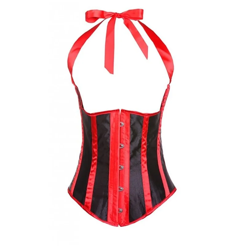 Billionm Sapubonva Underbust Corset Straps Sexy Striped Halter Corsets and Bustiers Tops Plus Size Corselet Overbust Vest Red Black White