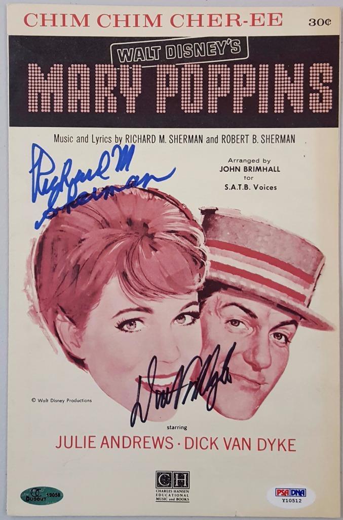 Dick Van Dyke Richard M. Sherman Signed Mary Poppins Music Sheet PSA Y10512