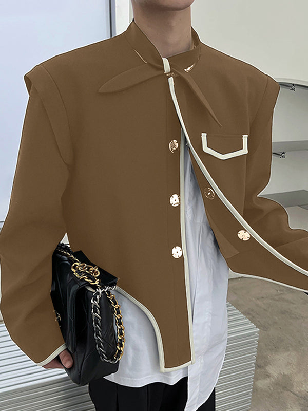 Aonga - Mens Contrast Piping Irregular Hem Cropped Blazer J aonga