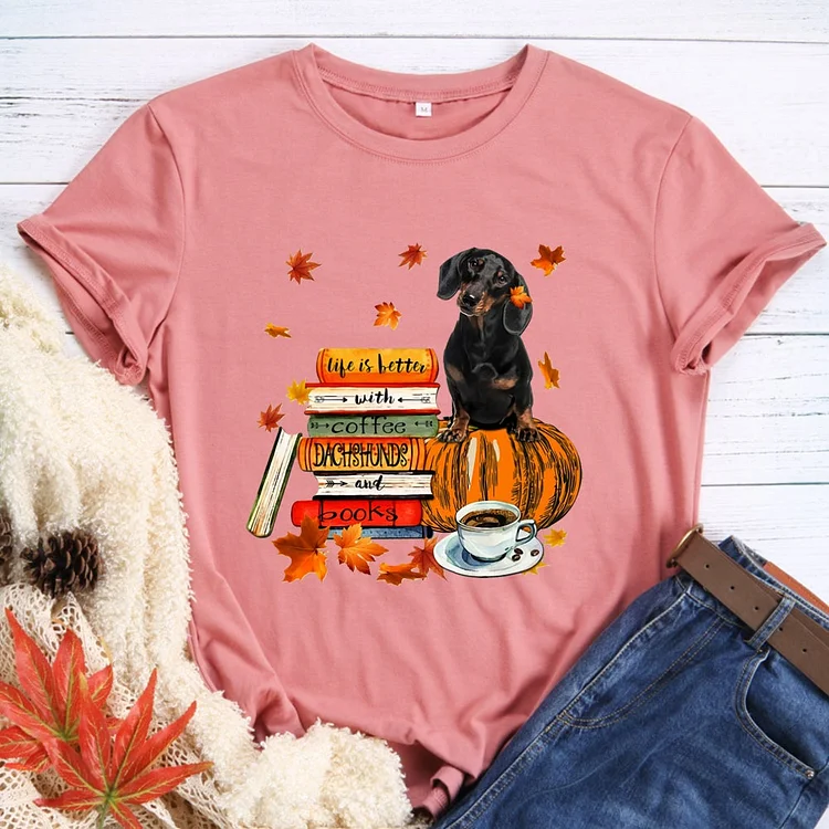 ANB - Dog Book Pumpkin And Coffee T-shirt Tee -598292