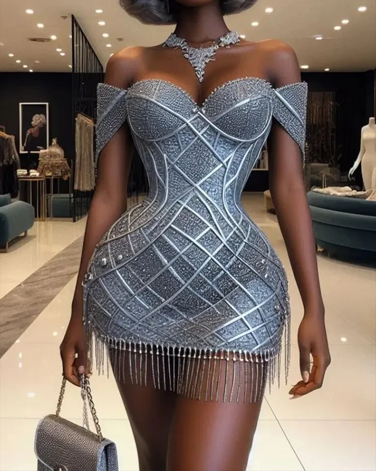 Women's Off-the-shoulder Tassel Mini Dress