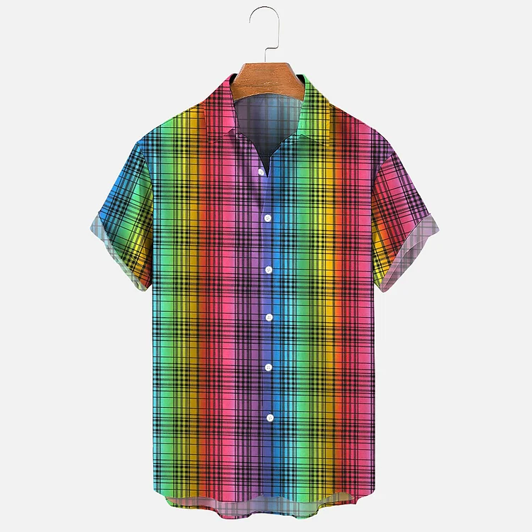 BrosWear Rainbow Lattice Gradient Art Shirt