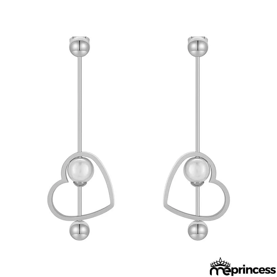 18K Gold Titanium Steel Heart-shaped Peach Heart Pearl Earrings