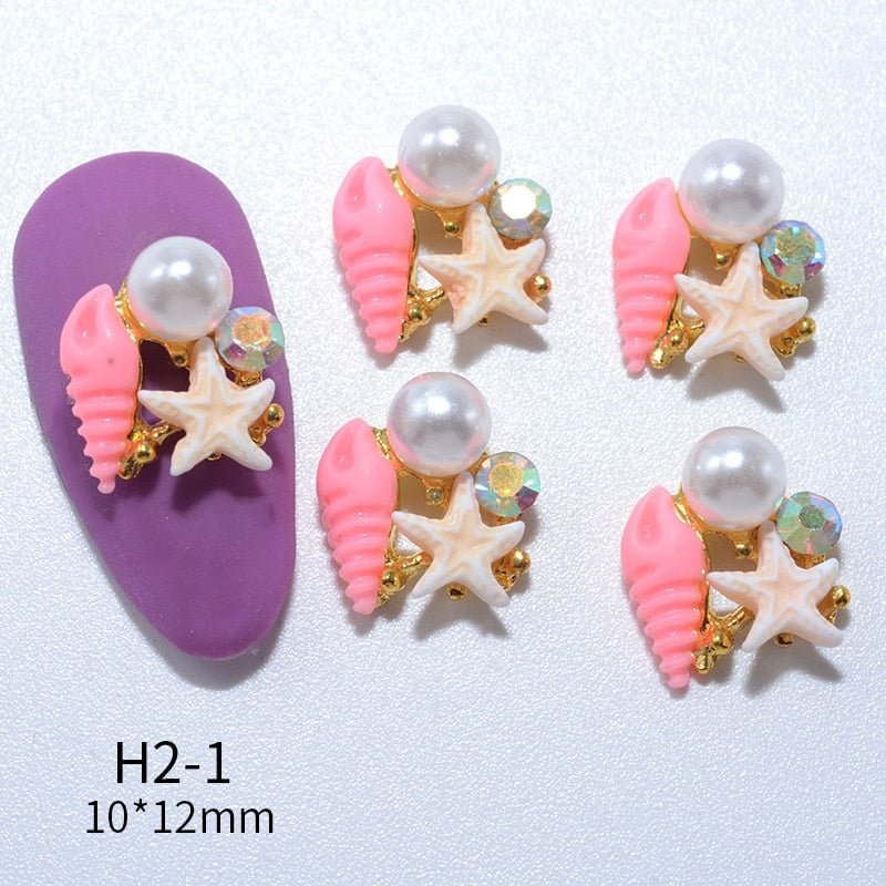 Nail Decoration Tips Lovely Shell Starfish Pearl Designs Alloy With Acrylics Jewelry 10Pcs/Set For Beauty Salons