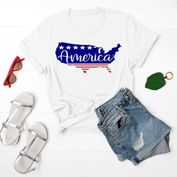 Independence Day America Map T-shirt