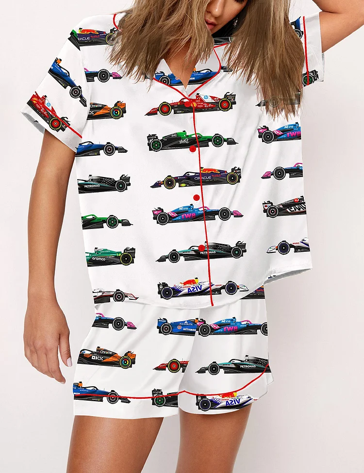 Women's F1 2025 World Championship Helmets Cars Silky Satin Pajama Set