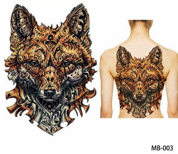 48*35 cm large tattoo stickers 2018 new designs fish wolf buddha waterproof temporary flash tattoos full back chest body for men