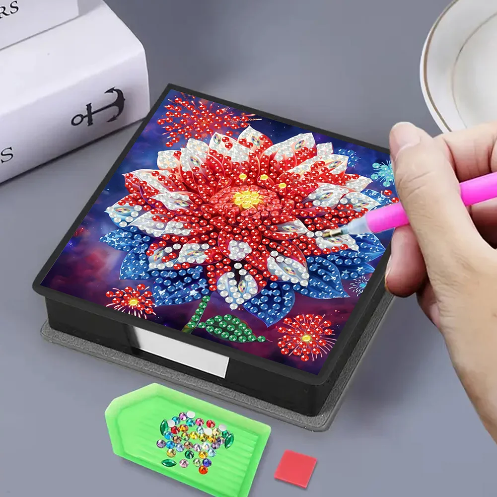 Independence Day Flower PU Diamond Painting Notecard Box for Beginners