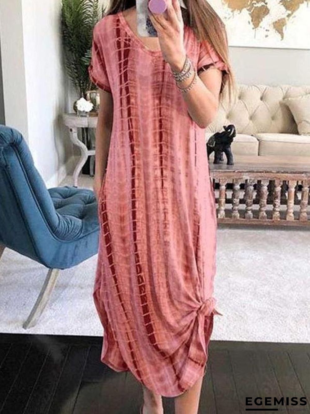 Baggy Print Scoop Neck Short Sleeve Maxi Dress | EGEMISS