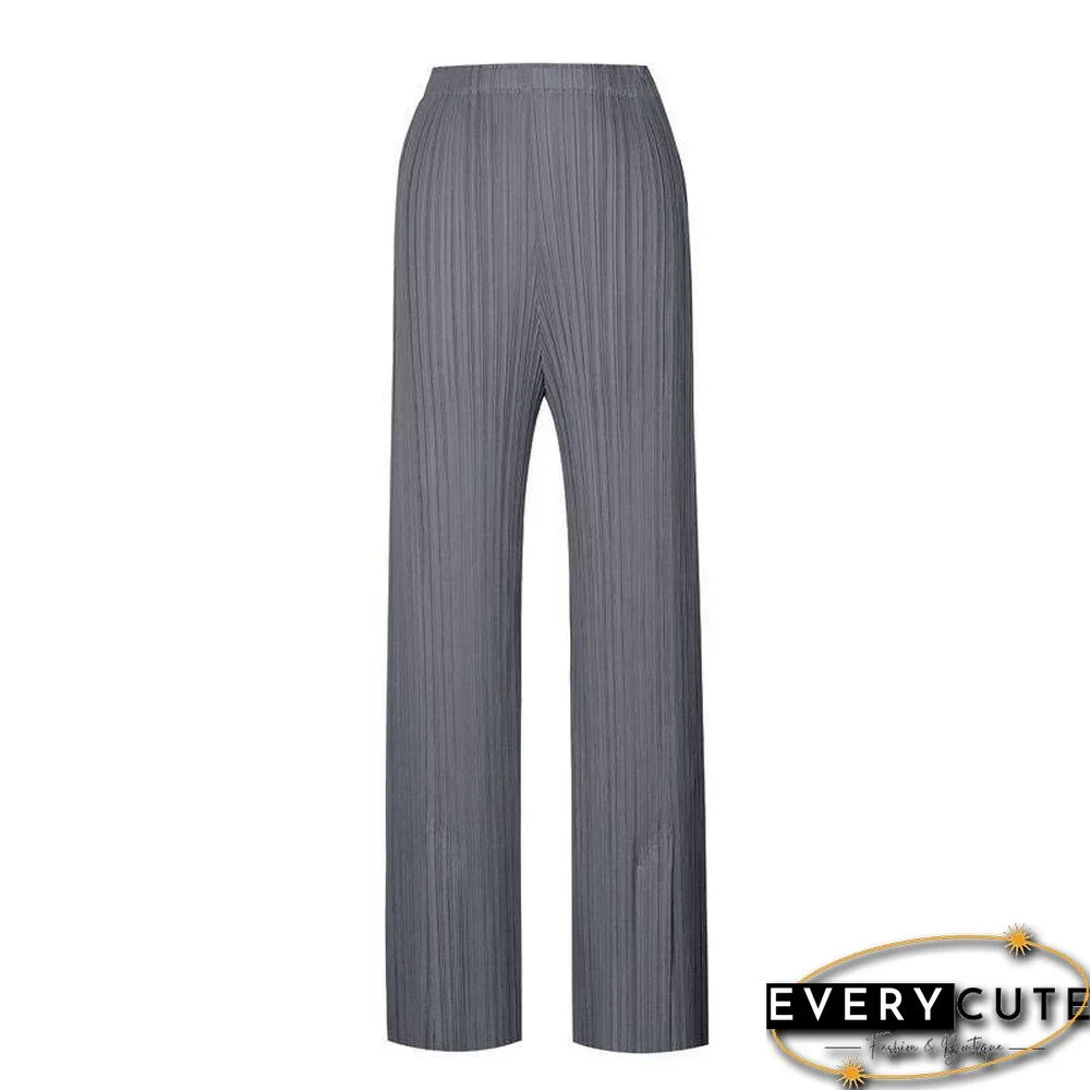 summer autumn casual split aesthetic black pants women's simple loose stretch pleated trousers straight trousers