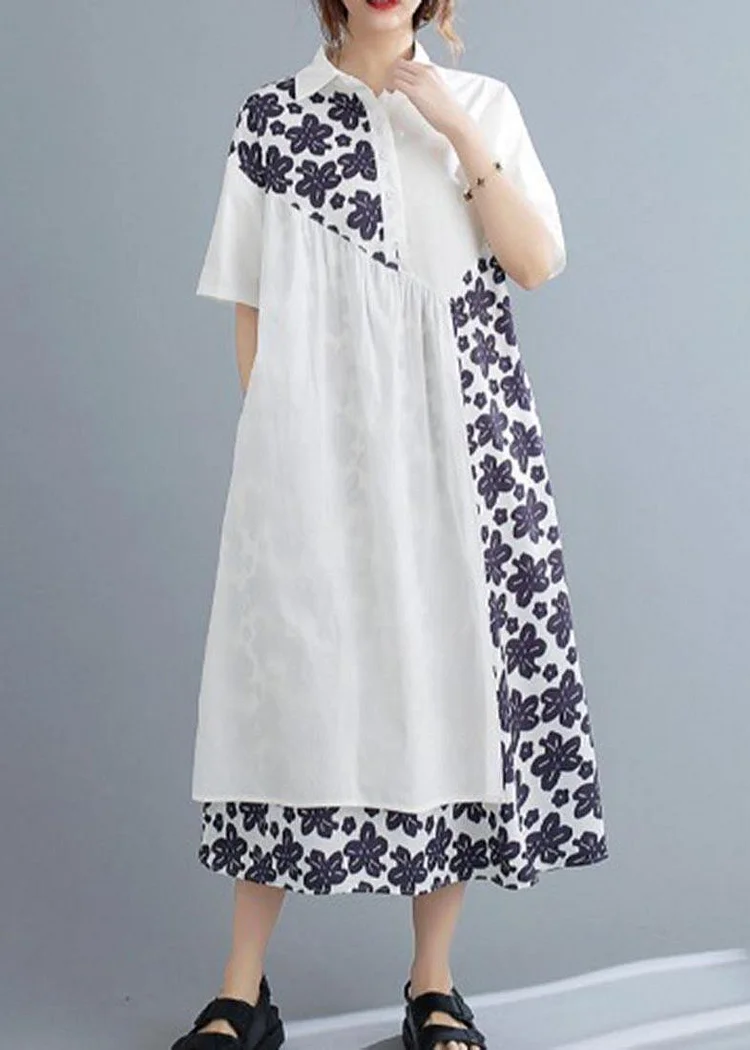 Bohemian White Patchwork Print asymmetrical design Maxi Summer Chiffon Dress