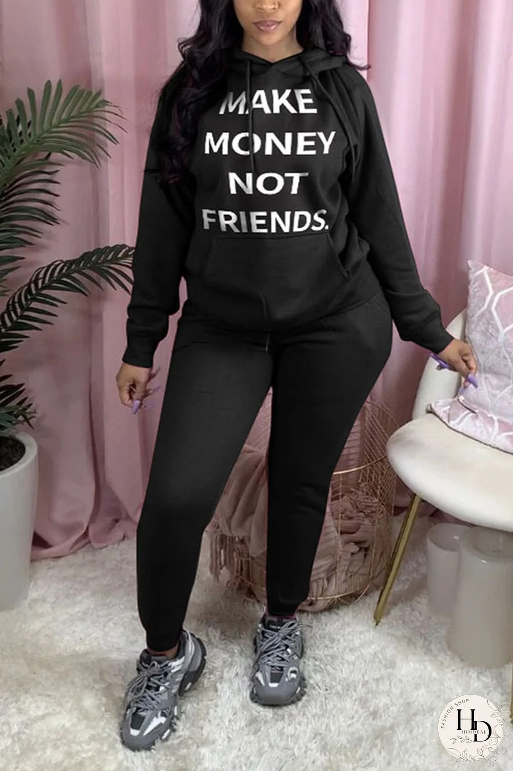 Black Casual England Letter Print Solid Straight Long Sleeve Two Pieces