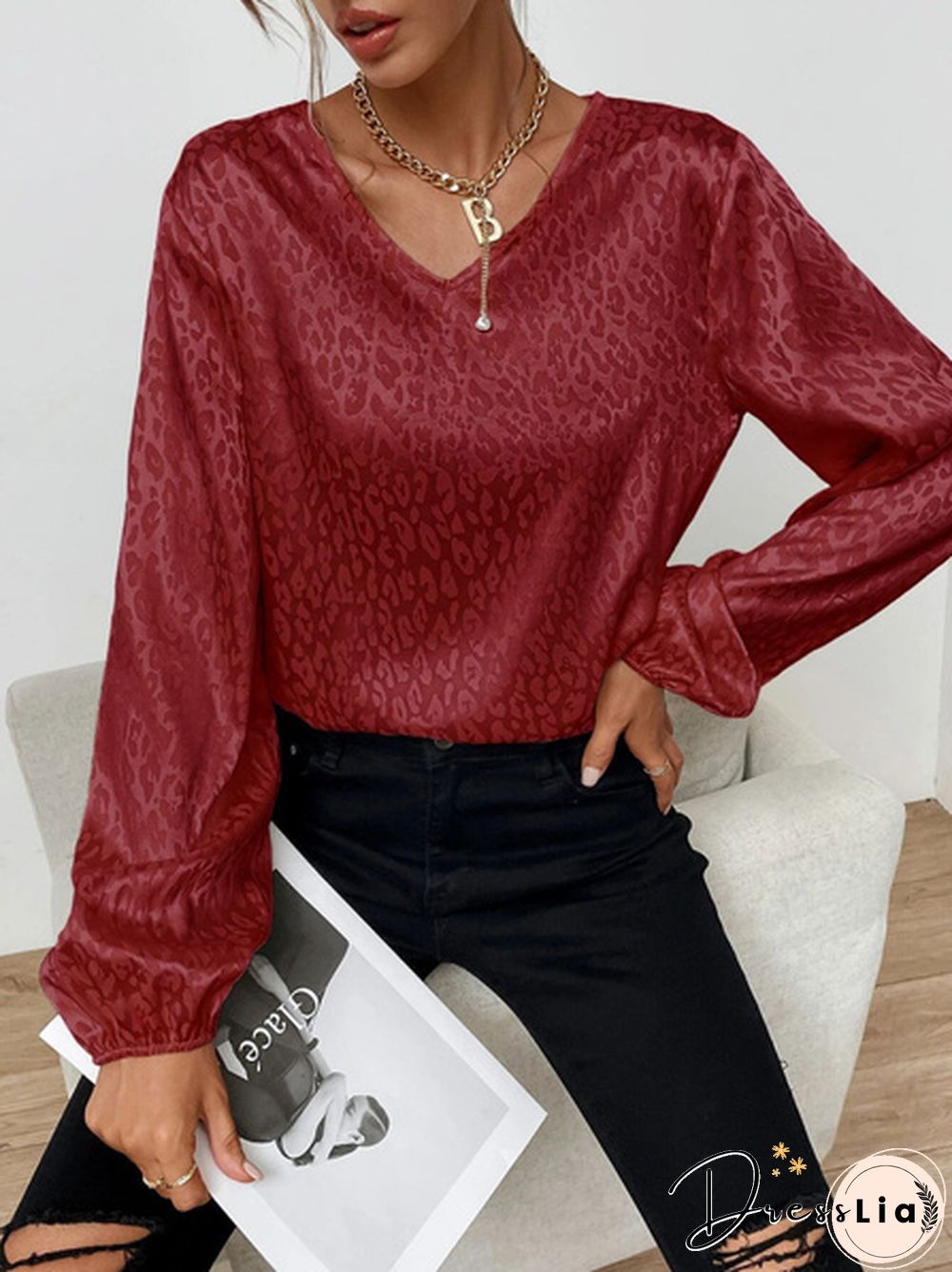 XS-8XL Spring Summer Tops Plus Size Fashion Clothes Women's Casual Long Sleeve Shirts Leopard Printed Chiffon Blouses Ladies Deep V-neck Loose T-shirts