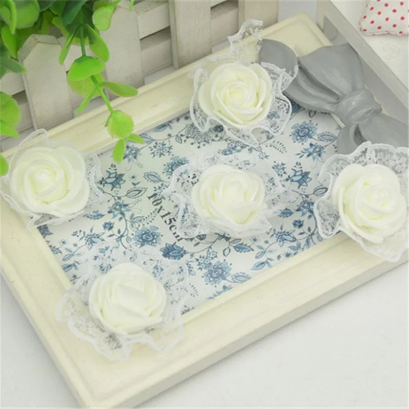 20pcs 3cm Artificial Mini Pe Foam Lace Rose Flower Heads For Wedding Party Decoration Diy Handmade Garland Craft Fake Flowers