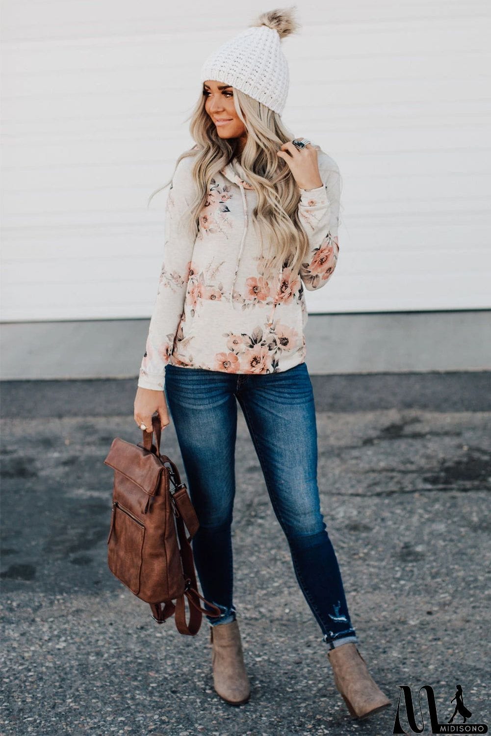 MidiSono - Floral Hoodie with Kangaroo Pocket