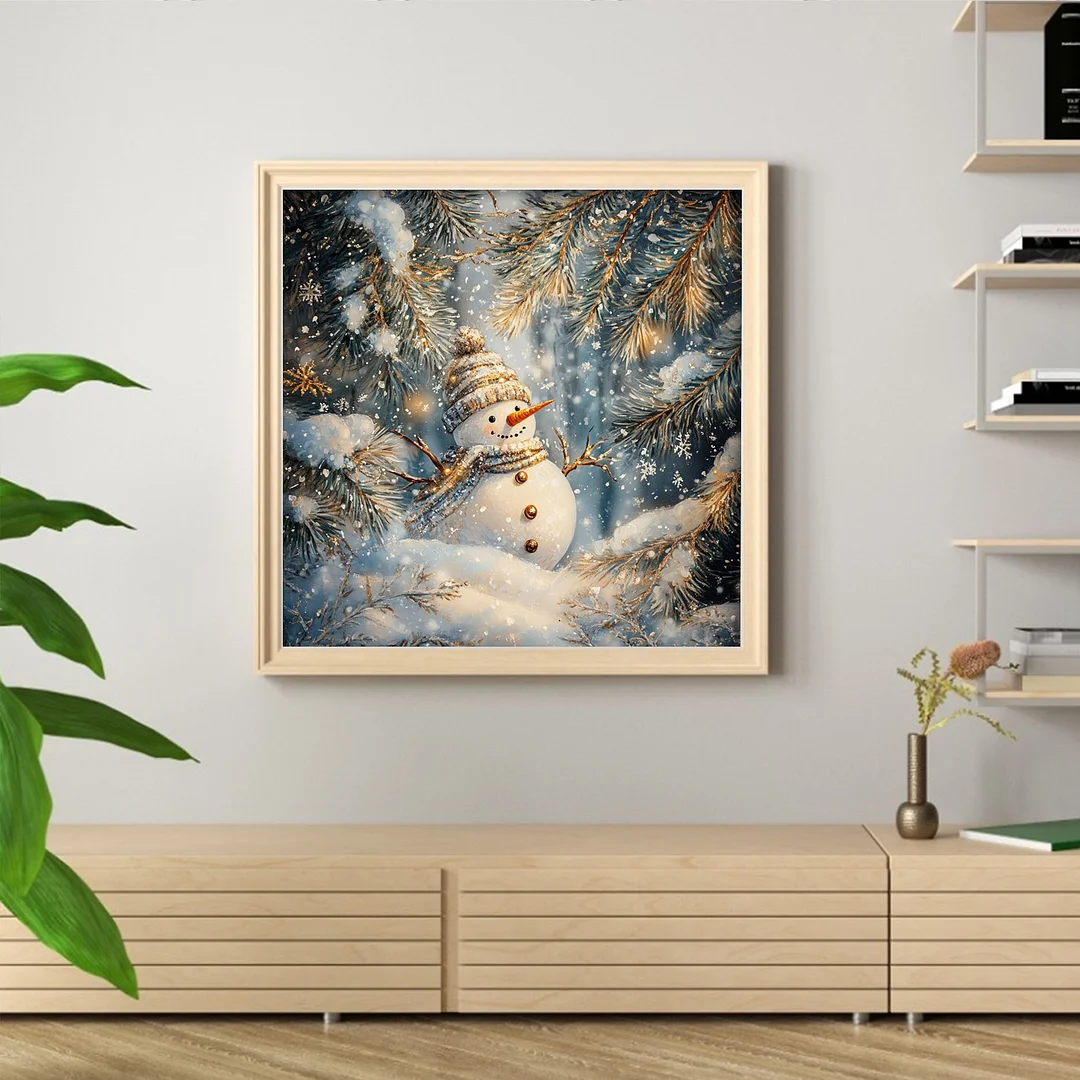 Xmas Gold Snowman Scenery Full 14CT 2 Strands DIY Counted Cross Stitch 40x40cm