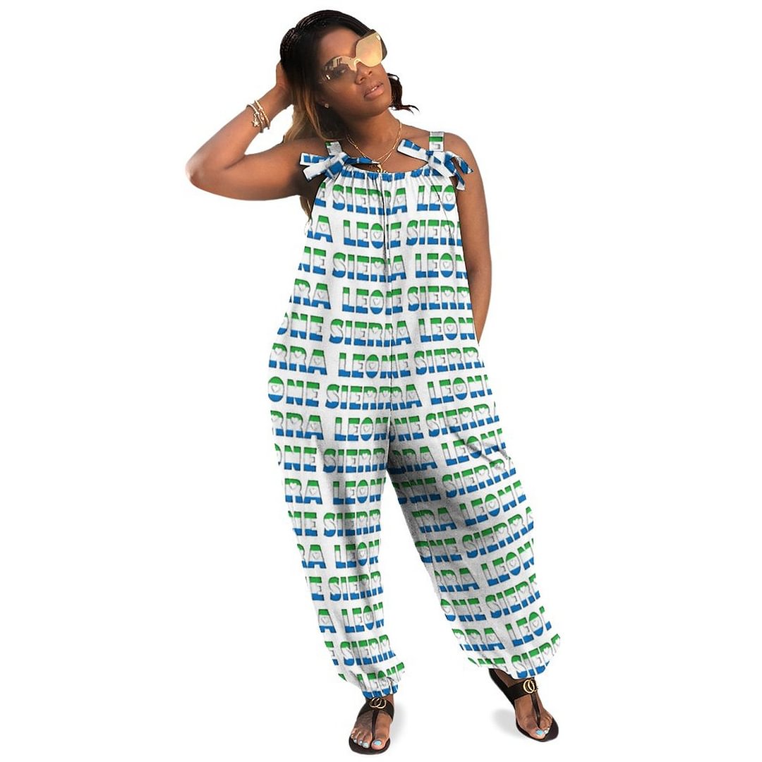 I Love Sierra Leone Flag Colors Typography Pattern Boho Vintage Loose Overall Corset Jumpsuit Without Top