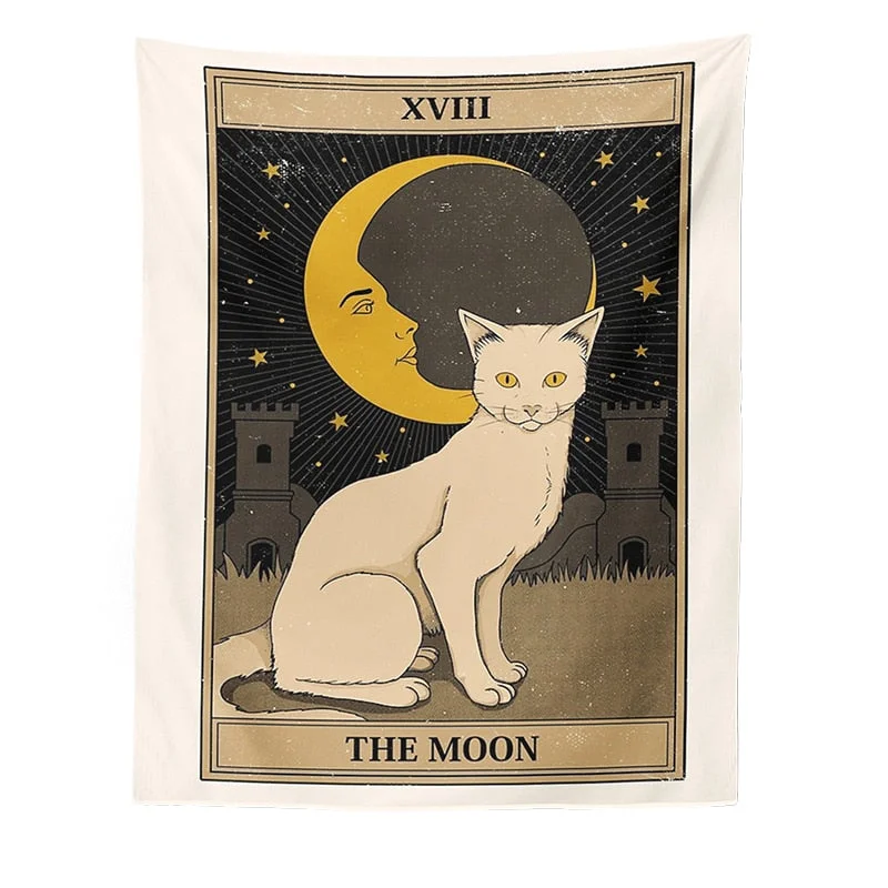 Cat Divination Witchcraft Tarot Card Tapestry Wall Hanging Tapestries Baphomet Occult Home Wall Moon phase Mat Decor Cat Coven