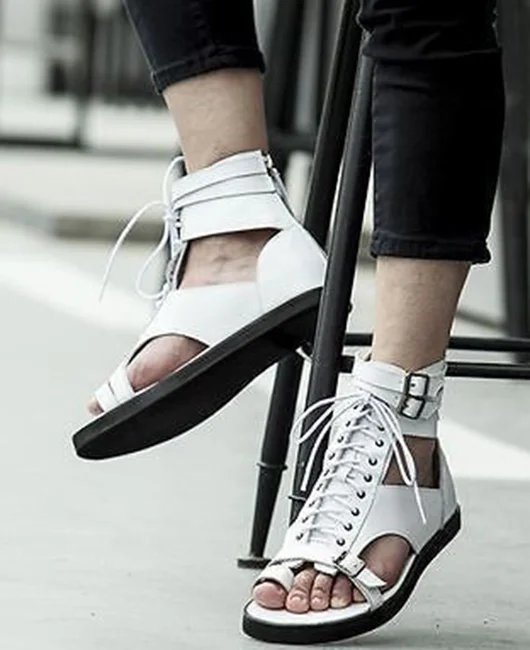 Double Buckle Lace Up Clip Toe Gladiator Sandals 