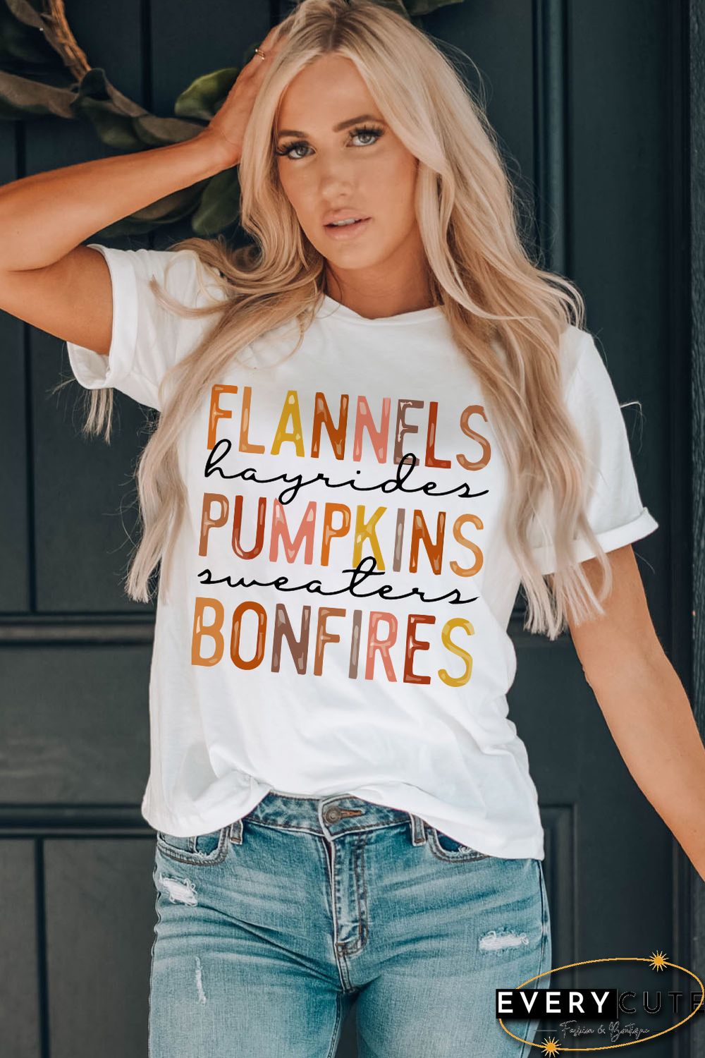 White Flannels Pumpkins Bonfires Letter Graphic Tee