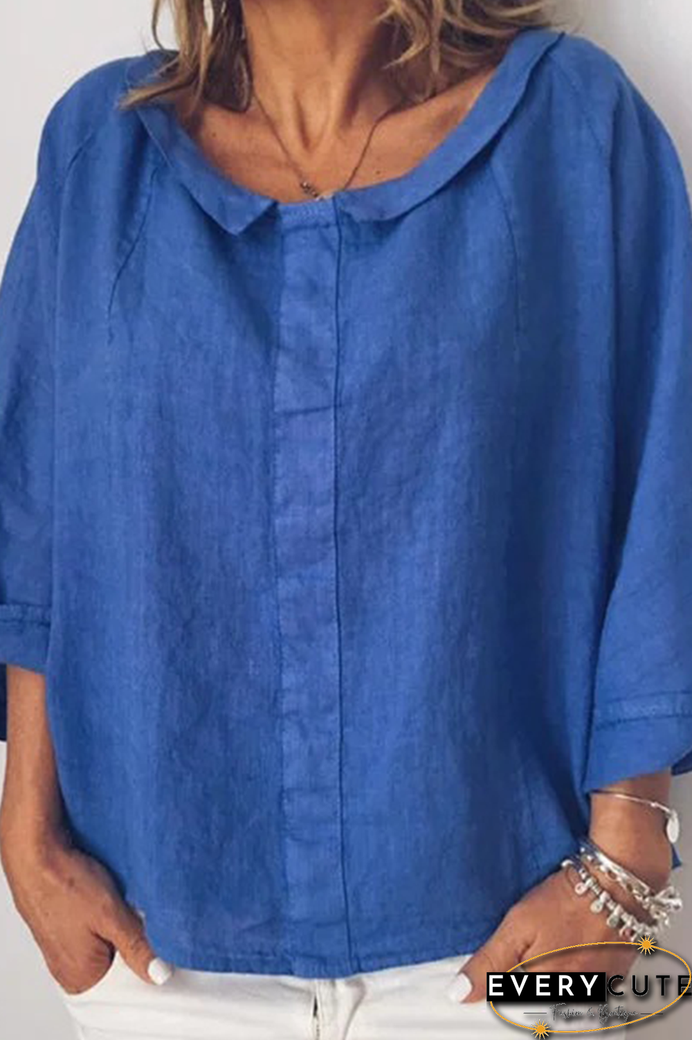 Solid O Neck Loose Blouse