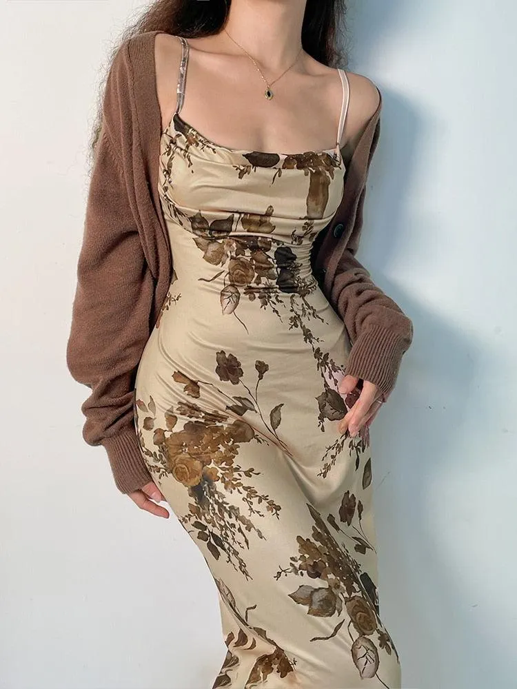 Brownm Floral Maxi Dress