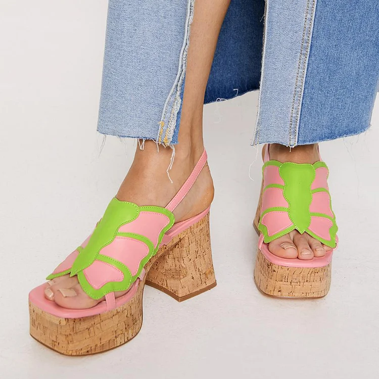 Light Pink Chunky Heels Women'S Classic Square Toe Shoes Platform Y2K Sandals |FSJ Shoes