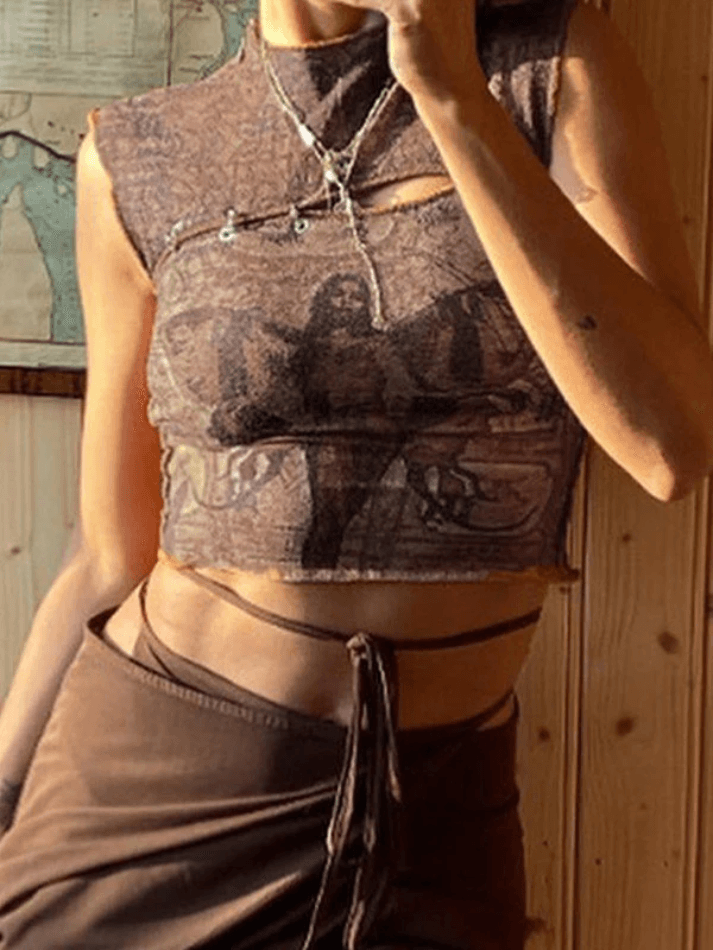 Vintage Grunge Cutout Cropped Tank Top