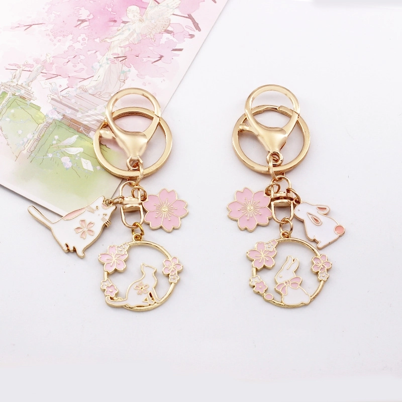 Cute Rabbit Cherry Blossom Cat Zinc Alloy Unisex Keychain