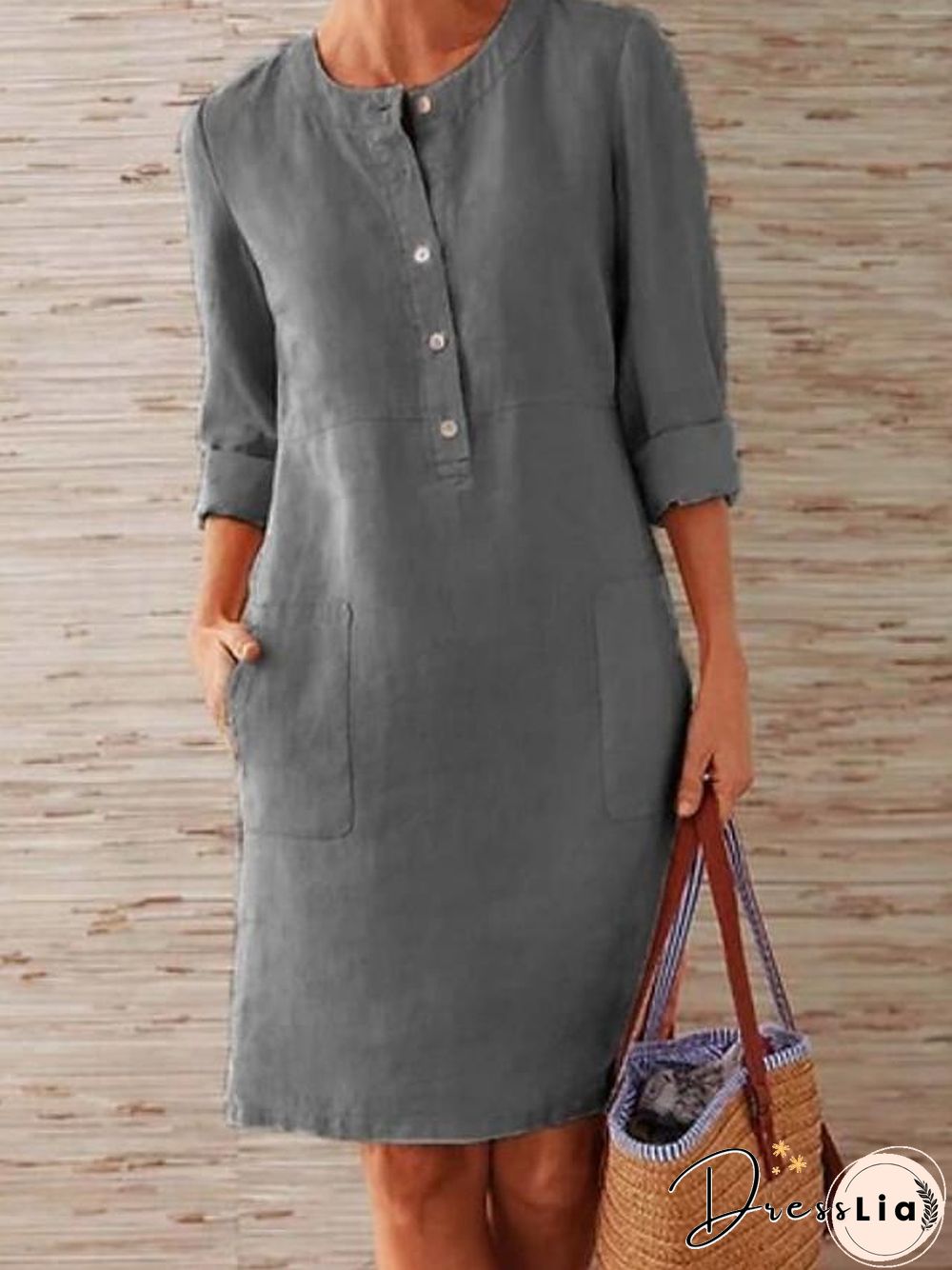 Women's Shift Dress Knee Length Dress - 3/4 Length Sleeve Summer Fall Hot Casual vacation dresses Red Orange Khaki Dark Gray Gray Light Blue S M L XL XXL 3XL 4XL 5XL